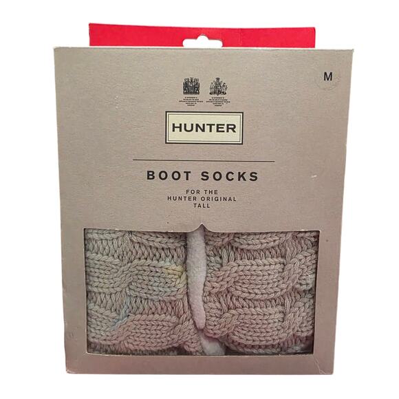 Hunter Women's Boot Socks Medium 5-7 Greige Cable Knit Tall Warm Brand New - Picture 1 of 8